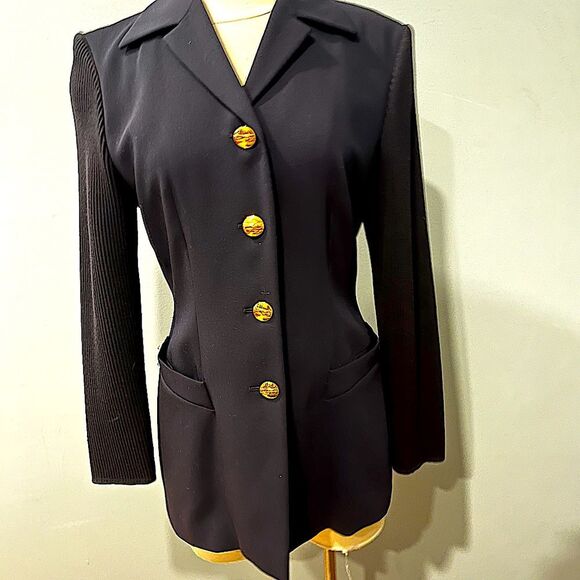 Escada Jackets & Blazers - Vintage Escada Margaretha Ley Virgin Wool Blazer With Ribbed Knit Sleeves & Back